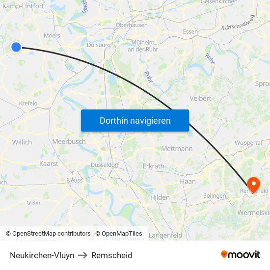 Neukirchen-Vluyn to Remscheid map