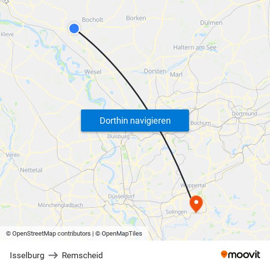 Isselburg to Remscheid map