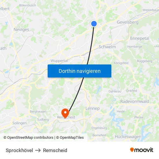 Sprockhövel to Remscheid map