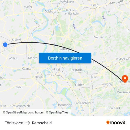 Tönisvorst to Remscheid map