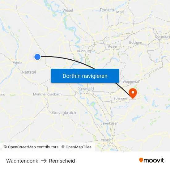 Wachtendonk to Remscheid map
