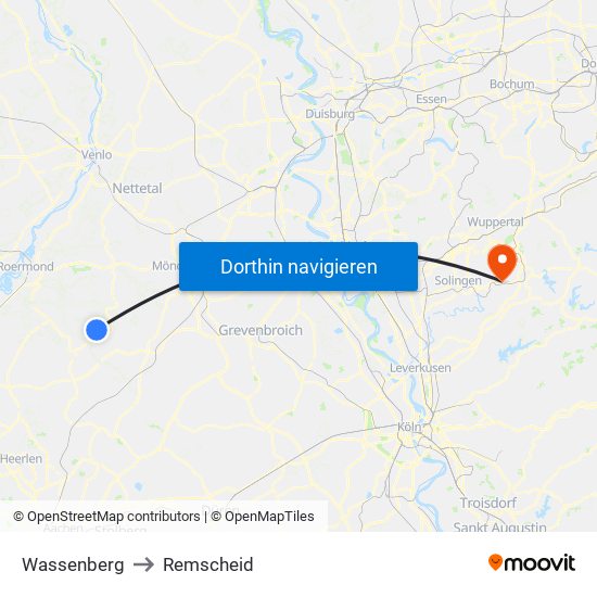 Wassenberg to Remscheid map