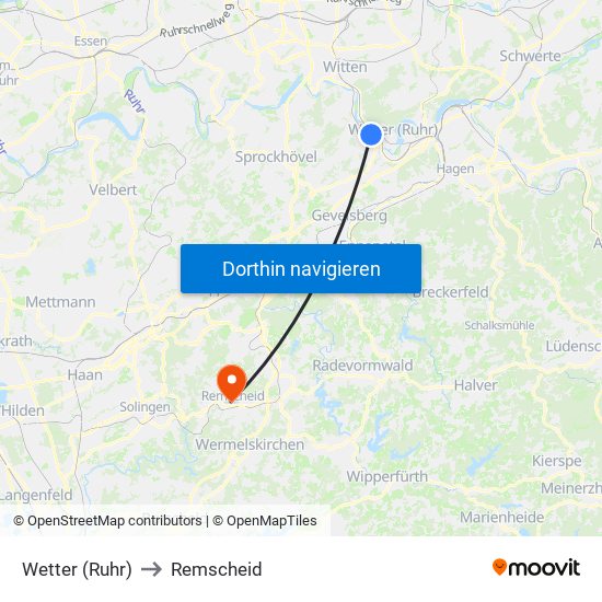 Wetter (Ruhr) to Remscheid map