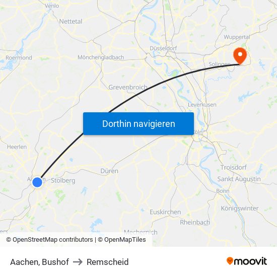 Aachen, Bushof to Remscheid map