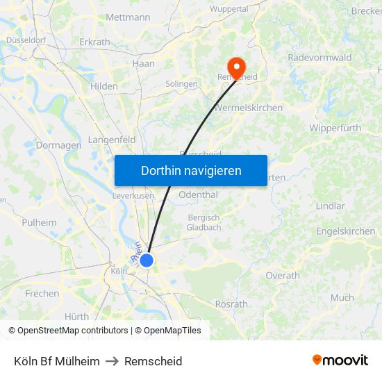 Köln Bf Mülheim to Remscheid map