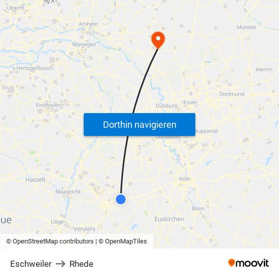 Eschweiler to Rhede map