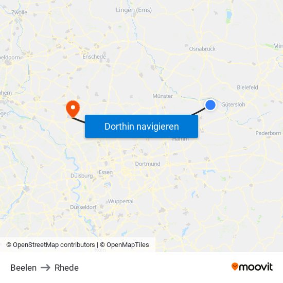Beelen to Rhede map