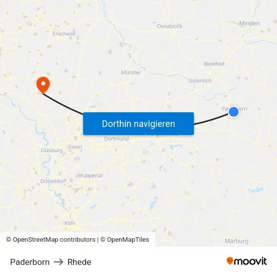 Paderborn to Rhede map