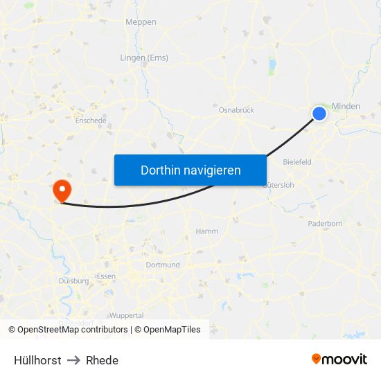 Hüllhorst to Rhede map