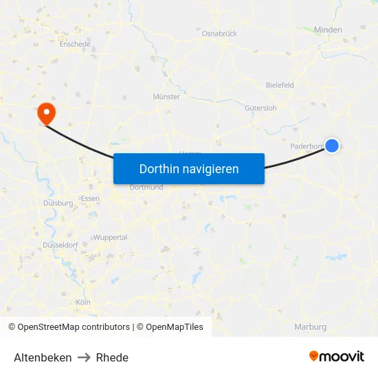 Altenbeken to Rhede map