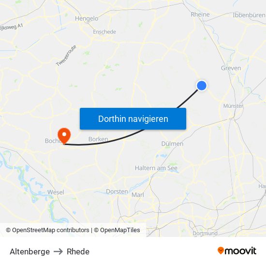 Altenberge to Rhede map