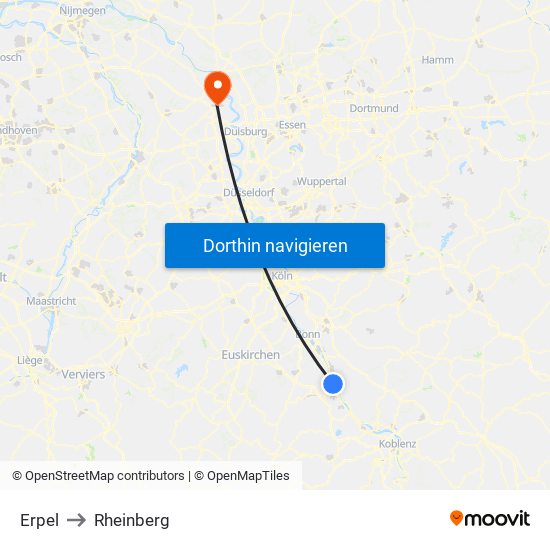 Erpel to Rheinberg map