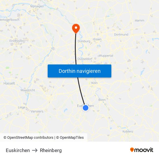 Euskirchen to Rheinberg map