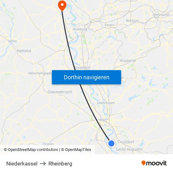 Niederkassel to Rheinberg map