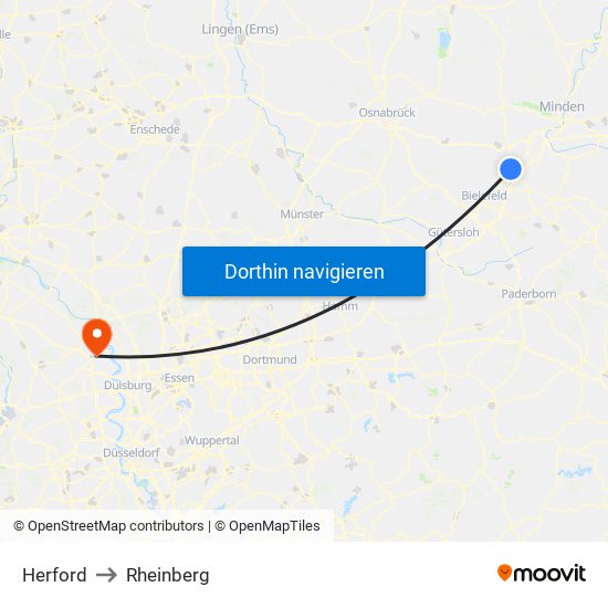 Herford to Rheinberg map