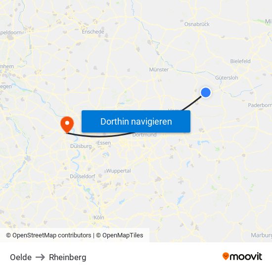 Oelde to Rheinberg map