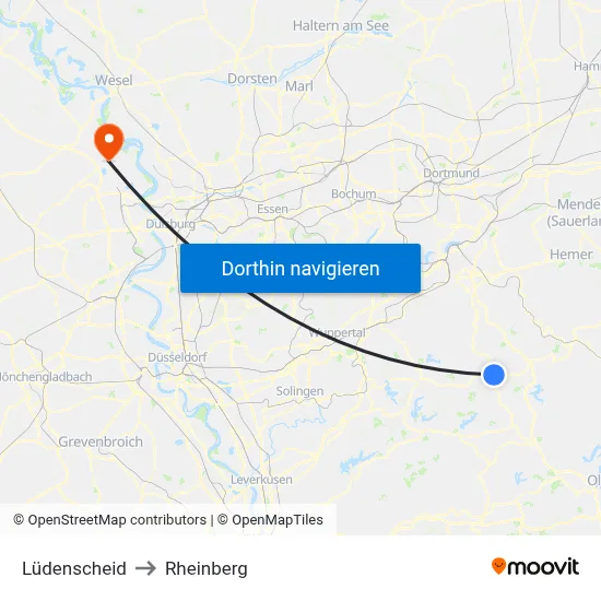 Lüdenscheid to Rheinberg map