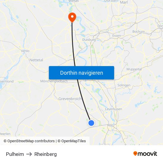 Pulheim to Rheinberg map