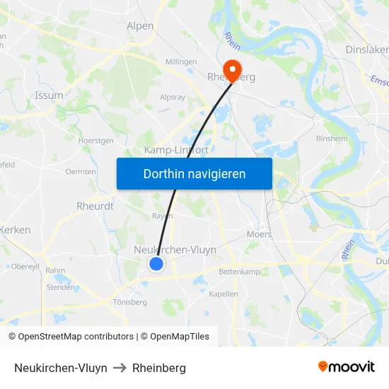 Neukirchen-Vluyn to Rheinberg map