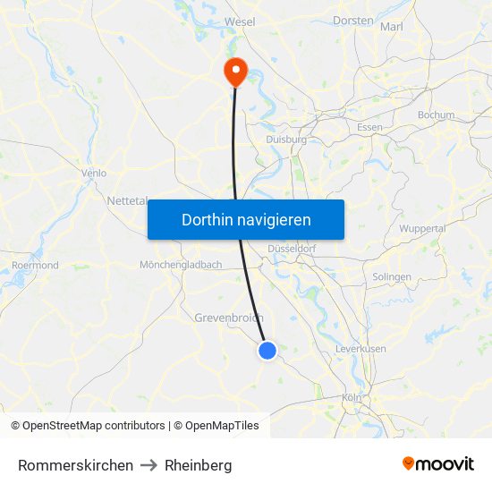 Rommerskirchen to Rheinberg map