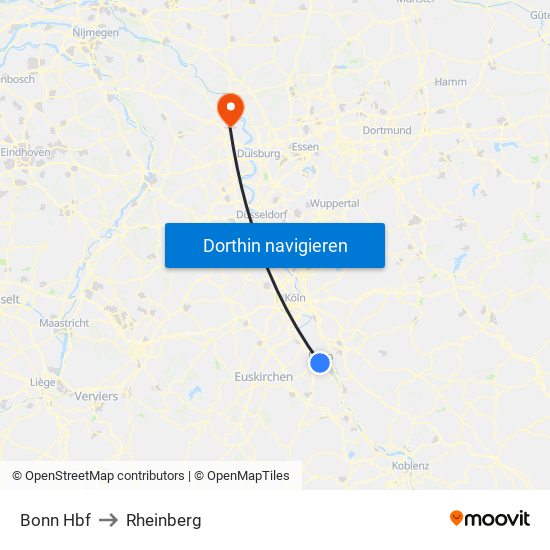 Bonn Hbf to Rheinberg map