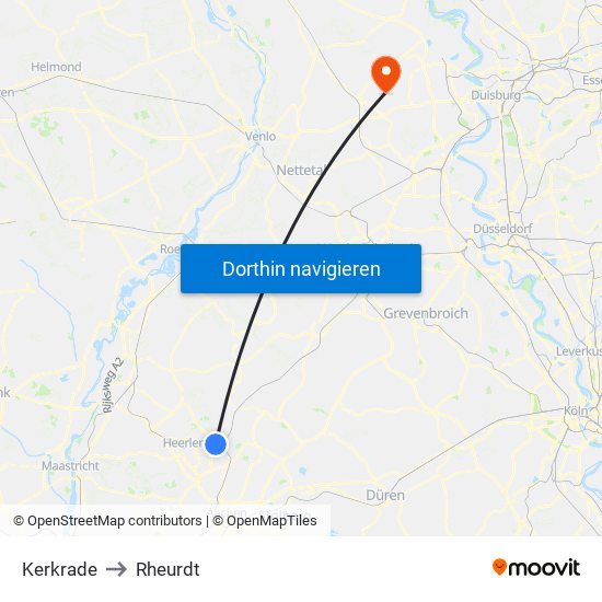 Kerkrade to Rheurdt map