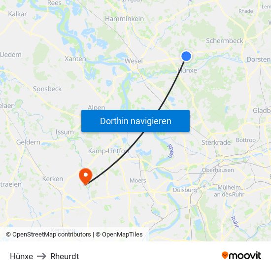 Hünxe to Rheurdt map