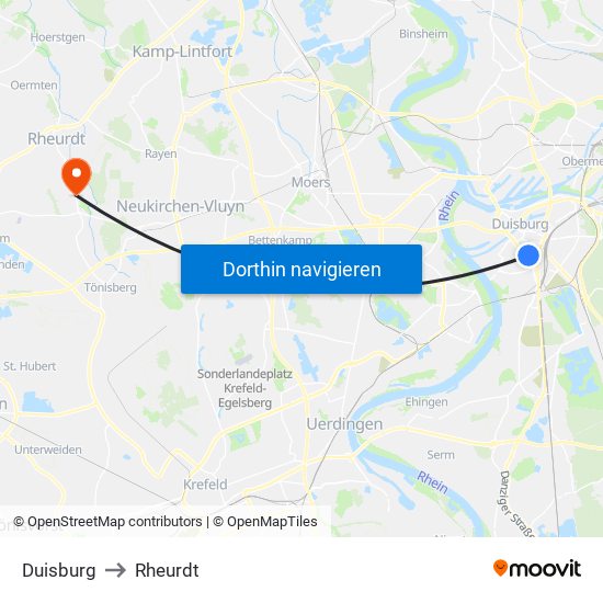 Duisburg to Rheurdt map