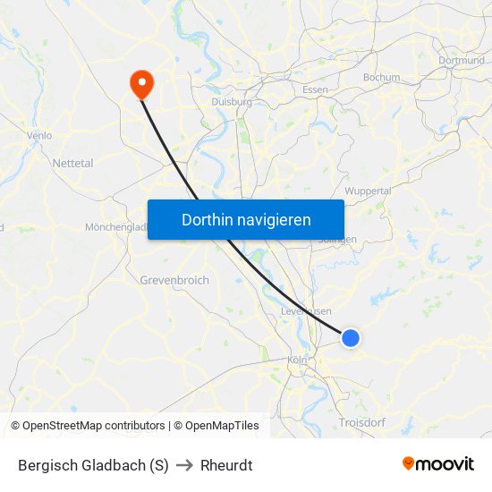 Bergisch Gladbach (S) to Rheurdt map