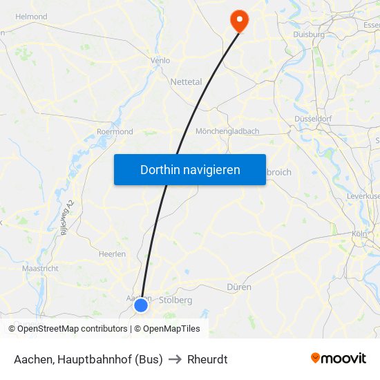 Aachen, Hauptbahnhof (Bus) to Rheurdt map