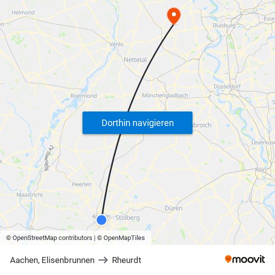 Aachen, Elisenbrunnen to Rheurdt map