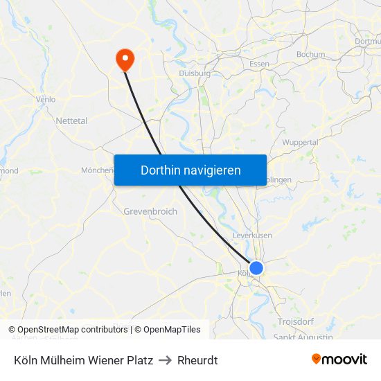 Köln Mülheim Wiener Platz to Rheurdt map