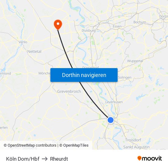 Köln Dom/Hbf to Rheurdt map