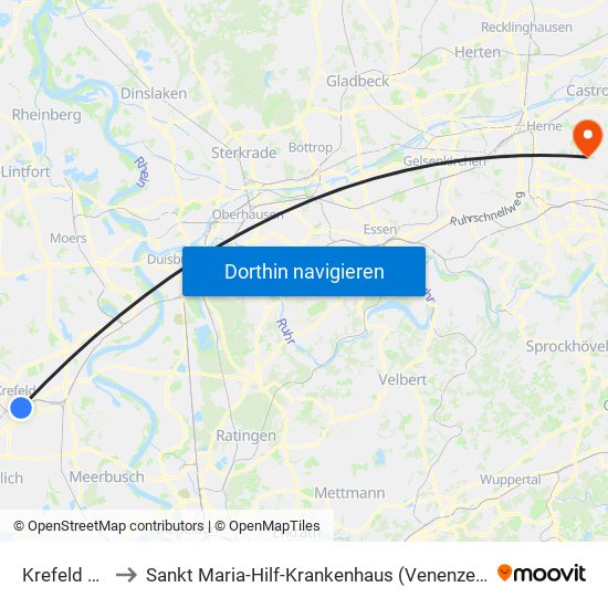 Krefeld Hbf to Sankt Maria-Hilf-Krankenhaus (Venenzentrum) map