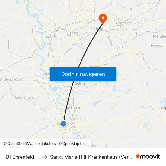 Bf Ehrenfeld - Köln to Sankt Maria-Hilf-Krankenhaus (Venenzentrum) map