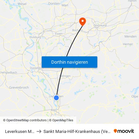 Leverkusen Mitte Bf to Sankt Maria-Hilf-Krankenhaus (Venenzentrum) map