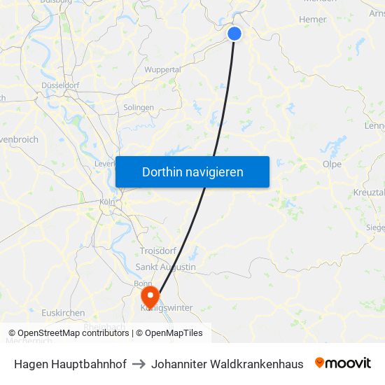 Hagen Hauptbahnhof to Johanniter Waldkrankenhaus map