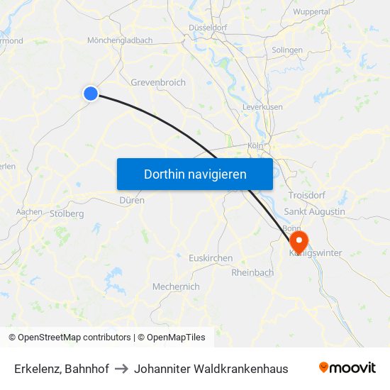 Erkelenz, Bahnhof to Johanniter Waldkrankenhaus map