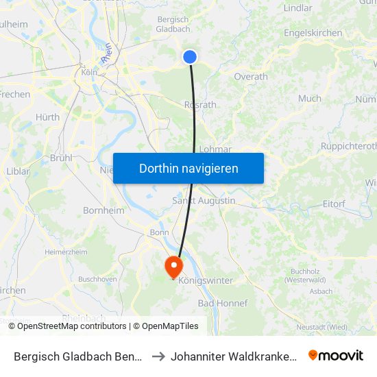 Bergisch Gladbach Bensberg to Johanniter Waldkrankenhaus map