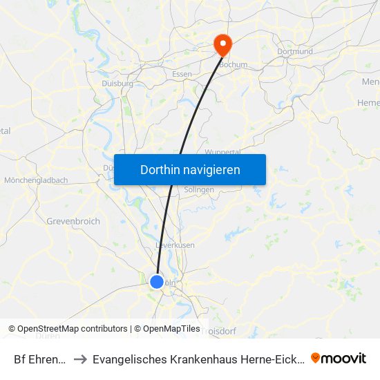 Bf Ehrenfeld - Köln to Evangelisches Krankenhaus Herne-Eickel (Ev. Krankenhaus Herne-Eickel) map