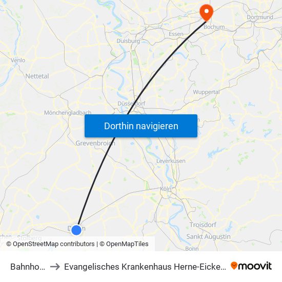 Bahnhof - Düren to Evangelisches Krankenhaus Herne-Eickel (Ev. Krankenhaus Herne-Eickel) map
