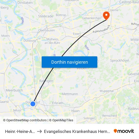 Heinr.-Heine-Allee U - Düsseldorf to Evangelisches Krankenhaus Herne-Eickel (Ev. Krankenhaus Herne-Eickel) map