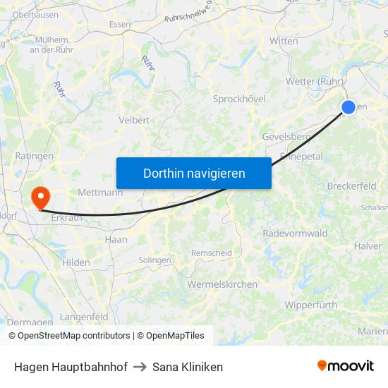 Hagen Hauptbahnhof to Sana Kliniken map