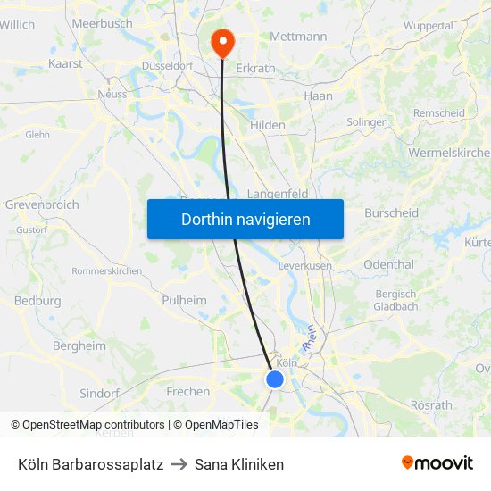 Köln Barbarossaplatz to Sana Kliniken map