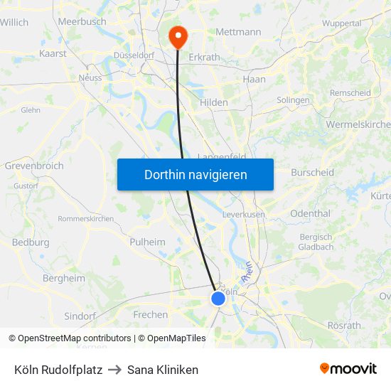 Köln Rudolfplatz to Sana Kliniken map