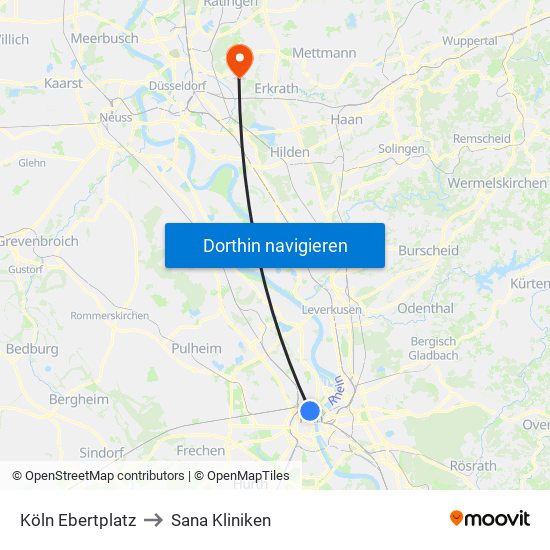 Köln Ebertplatz to Sana Kliniken map