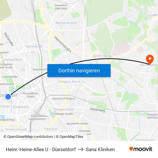 Heinr.-Heine-Allee U - Düsseldorf to Sana Kliniken map