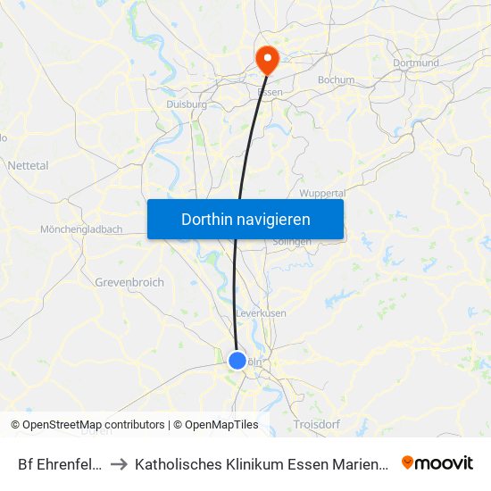 Bf Ehrenfeld - Köln to Katholisches Klinikum Essen Marienhospital Altenessen map