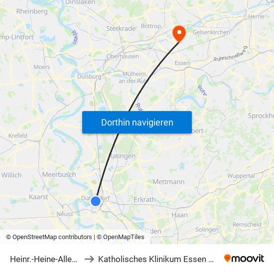 Heinr.-Heine-Allee U - Düsseldorf to Katholisches Klinikum Essen Marienhospital Altenessen map