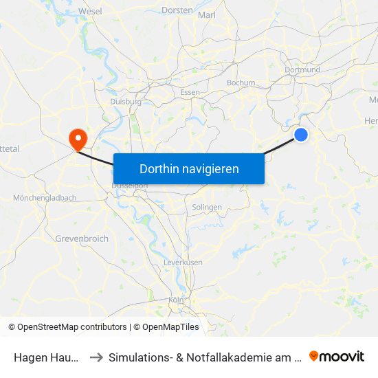 Hagen Hauptbahnhof to Simulations- & Notfallakademie am Helios Klinikum Krefeld map